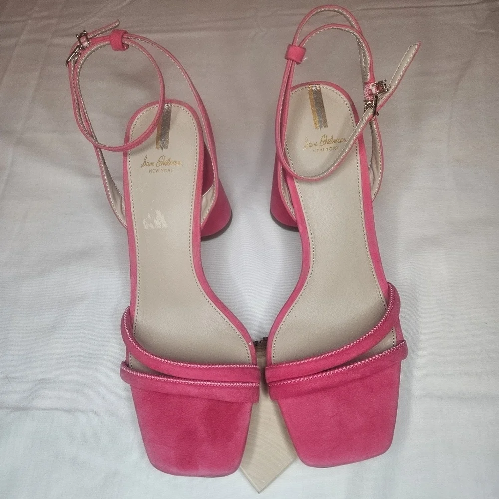Sam Edelman Kia Fuschia Suede Heeled Sandals Retail $140 Sz 9 - Picture 10 of 16